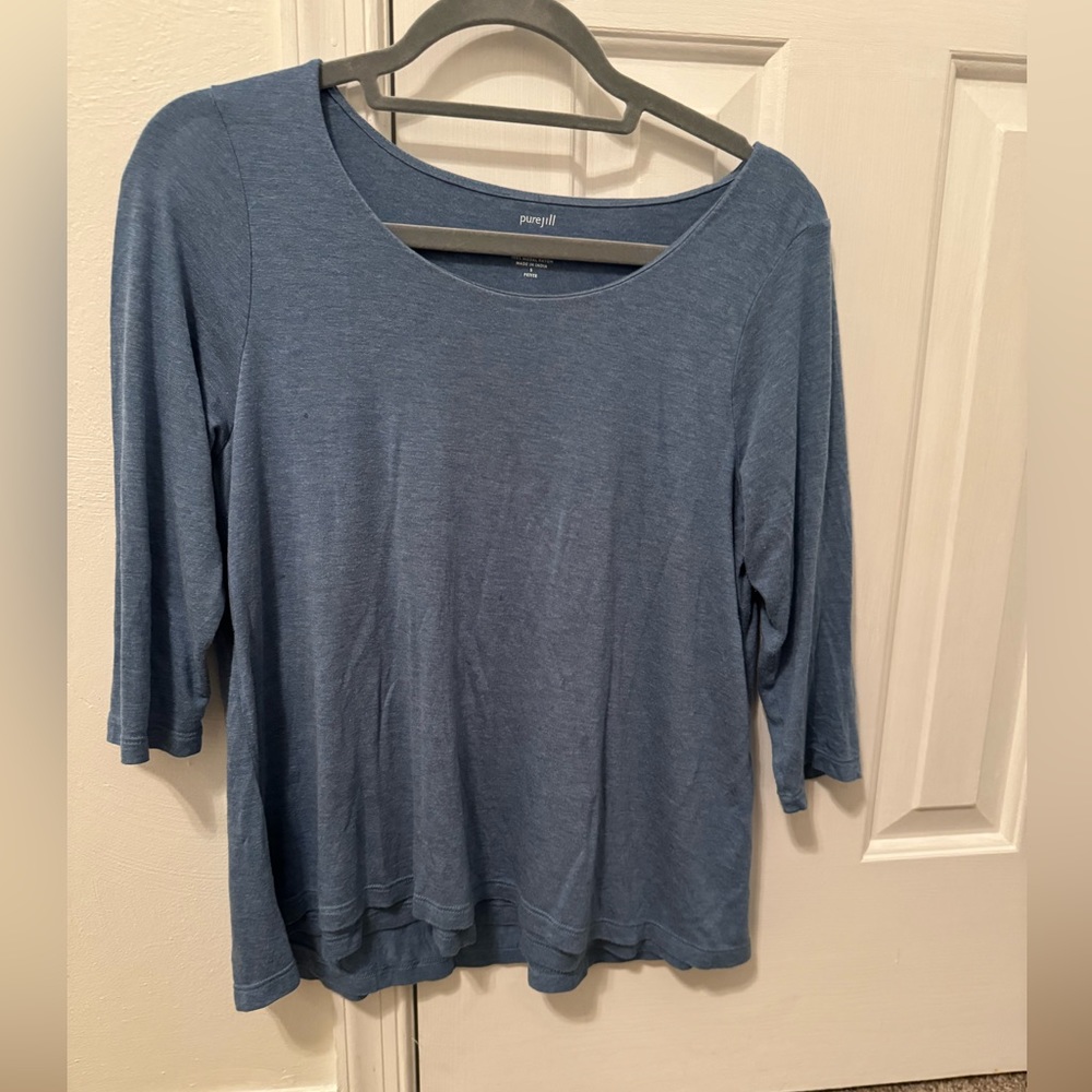 Pure Jill J.Jill 3/4 sleeve elliptical tee PS Petite Small Coastal Blue
